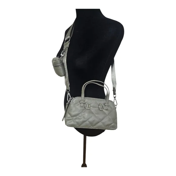 STEVE MADDEN 4Pc Mini Olive Quilted Satchel/Crossbody Bag w 2 Straps